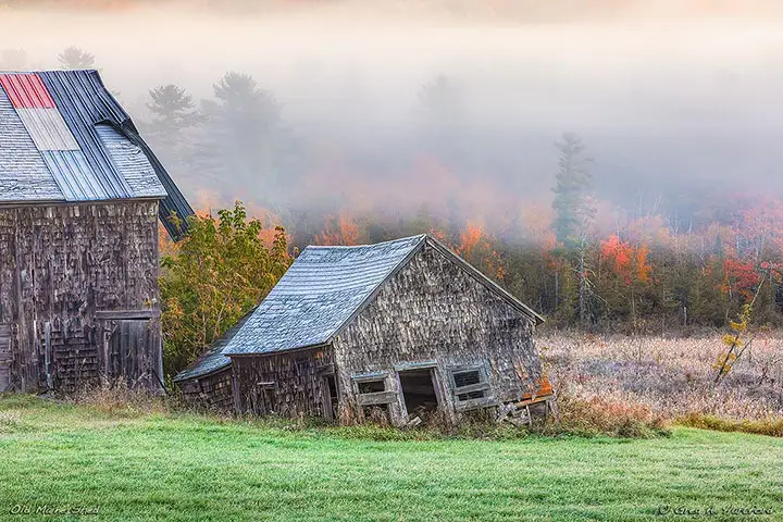 The old gray leaning shed in Dexter, Maine